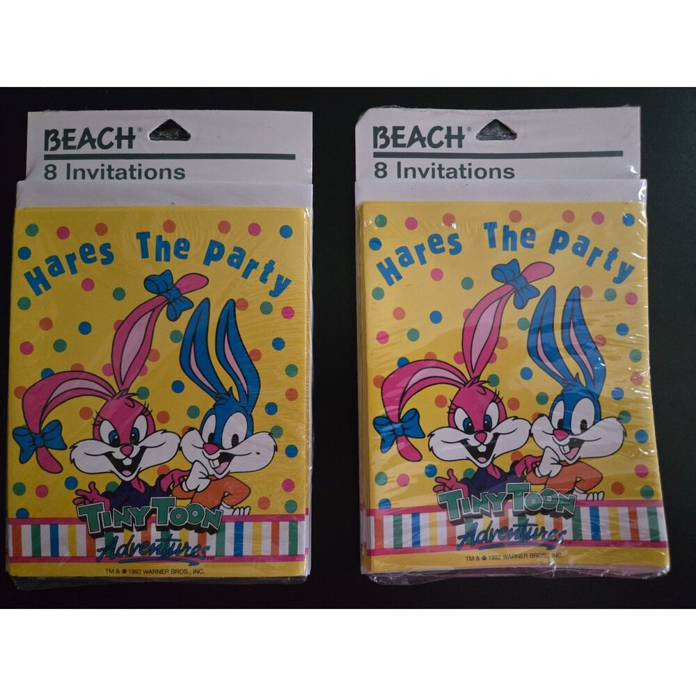 TINY TOON ADVENTURES 1992 NOS Beac Party Invitations 8ct. New in Package-2 Packs